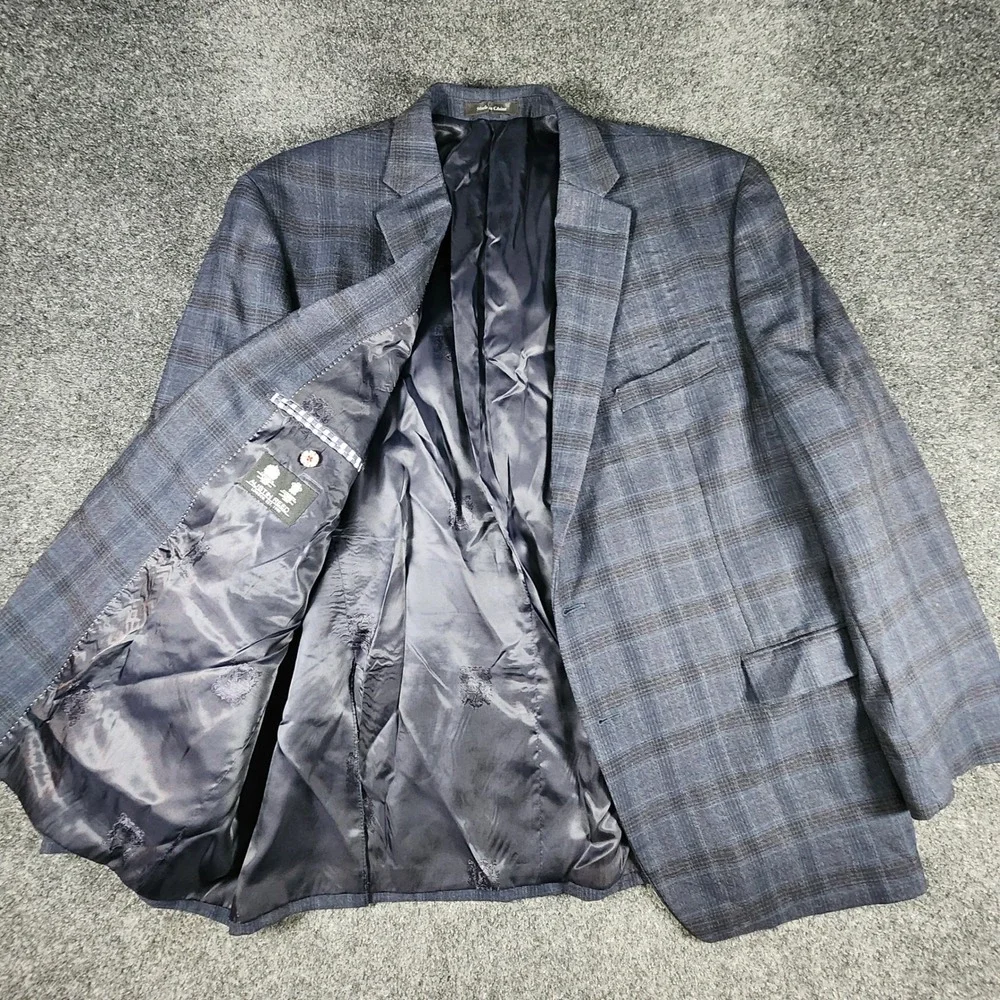 Austin Reed Sport Coat Mens 50R Blue Plaid Windowpane Wool Two Button Blazer EUC